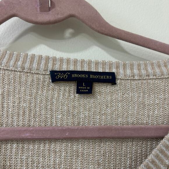 Brooks Brothers 346 Womens Sz Large Linen Blend Tan V Neck Sweater Minimalist - Picture 3 of 5